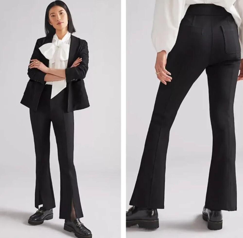 ANTHROPOLOGIE x MAEVE Slit-Front Flared Ponte Pants Black Sz 12 $108 {VV15}